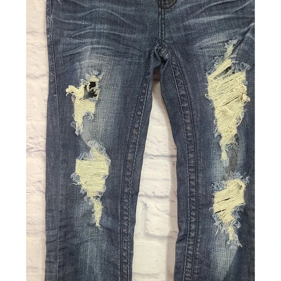 Machine Denim Jeans Women's Size 27 Dark Wash Distressed Embroidered - Picture 4 of 11